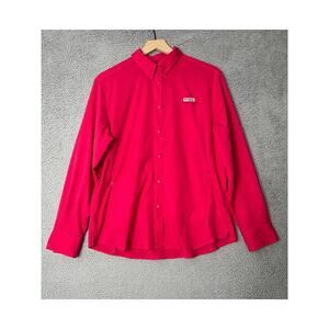 Columbia Omni-Shade Top XL Button Up Roll Tab Long Sleeve Hike Performance Pink